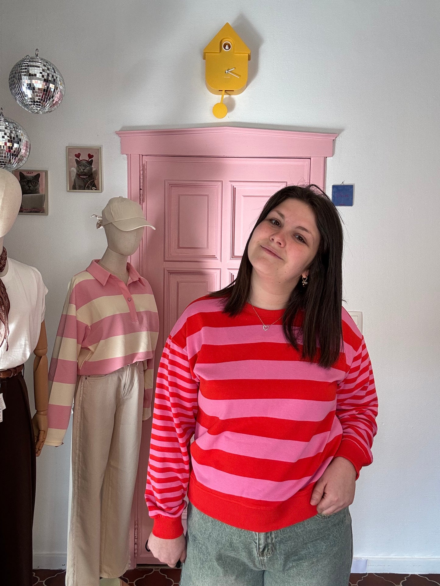 ICHI - Gestreepte Trui Roze Rood