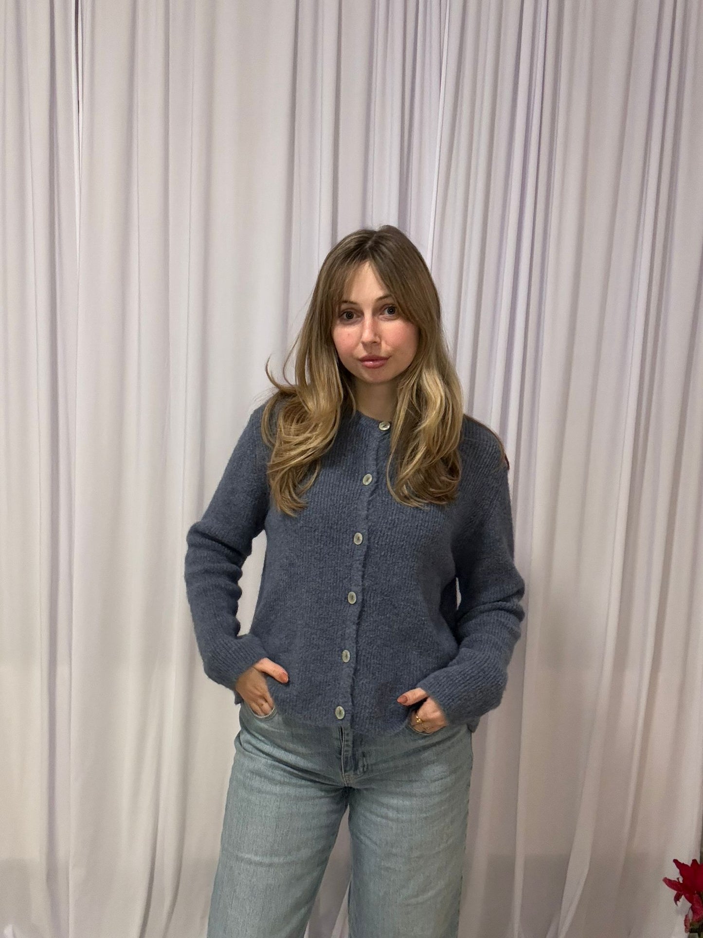Juliette's jeans blue cardigan