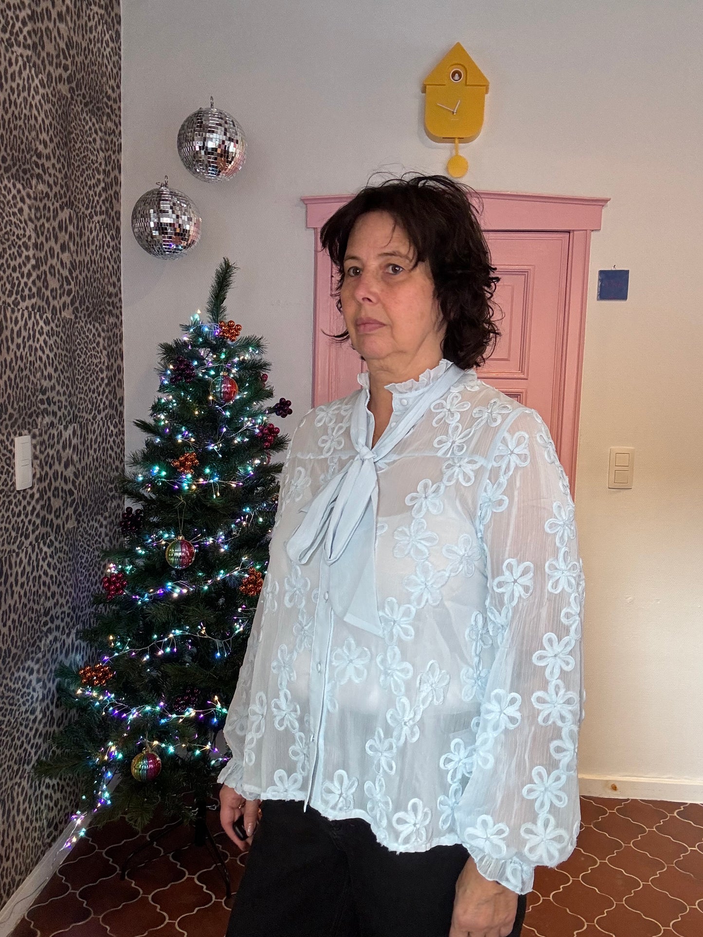 PULZ - Blauwe blouse met bloemen