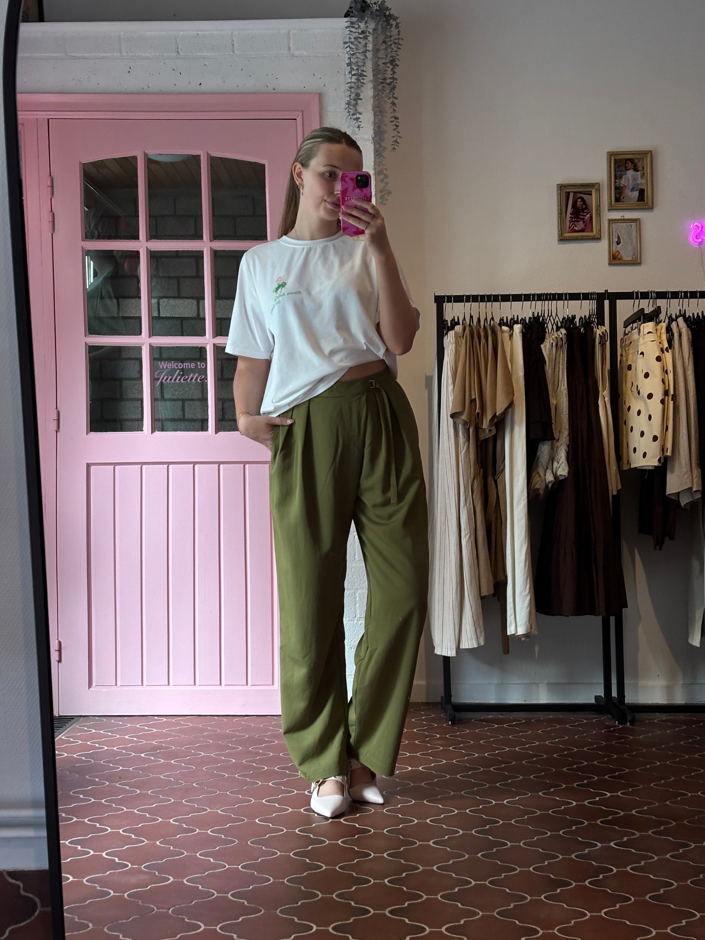 ICHI - olijfgroene broek