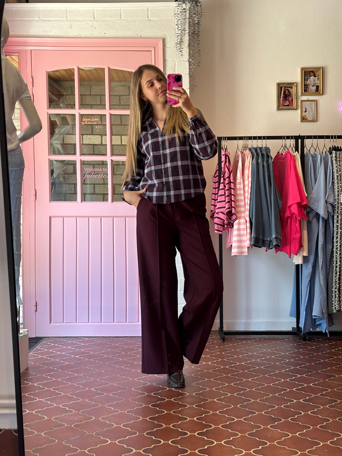 B.young - Geruite Blouse Bordeaux