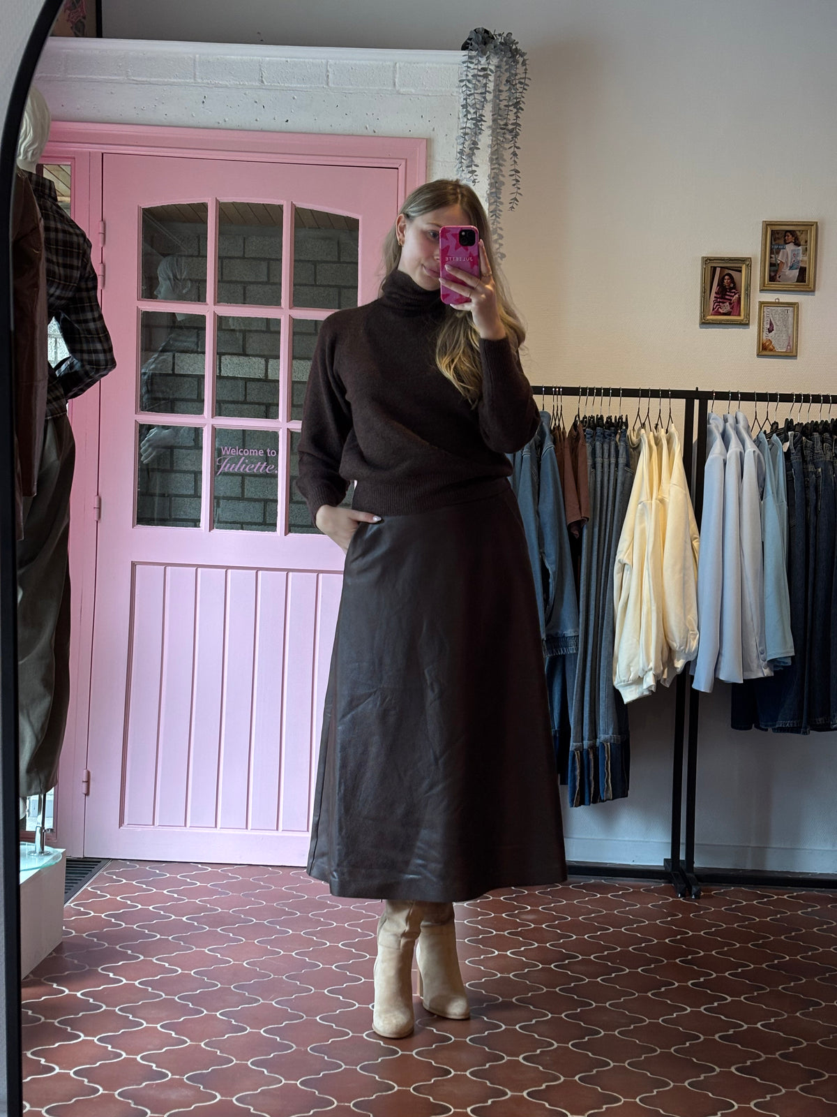 b.young - Bruine Rok in Leerlook