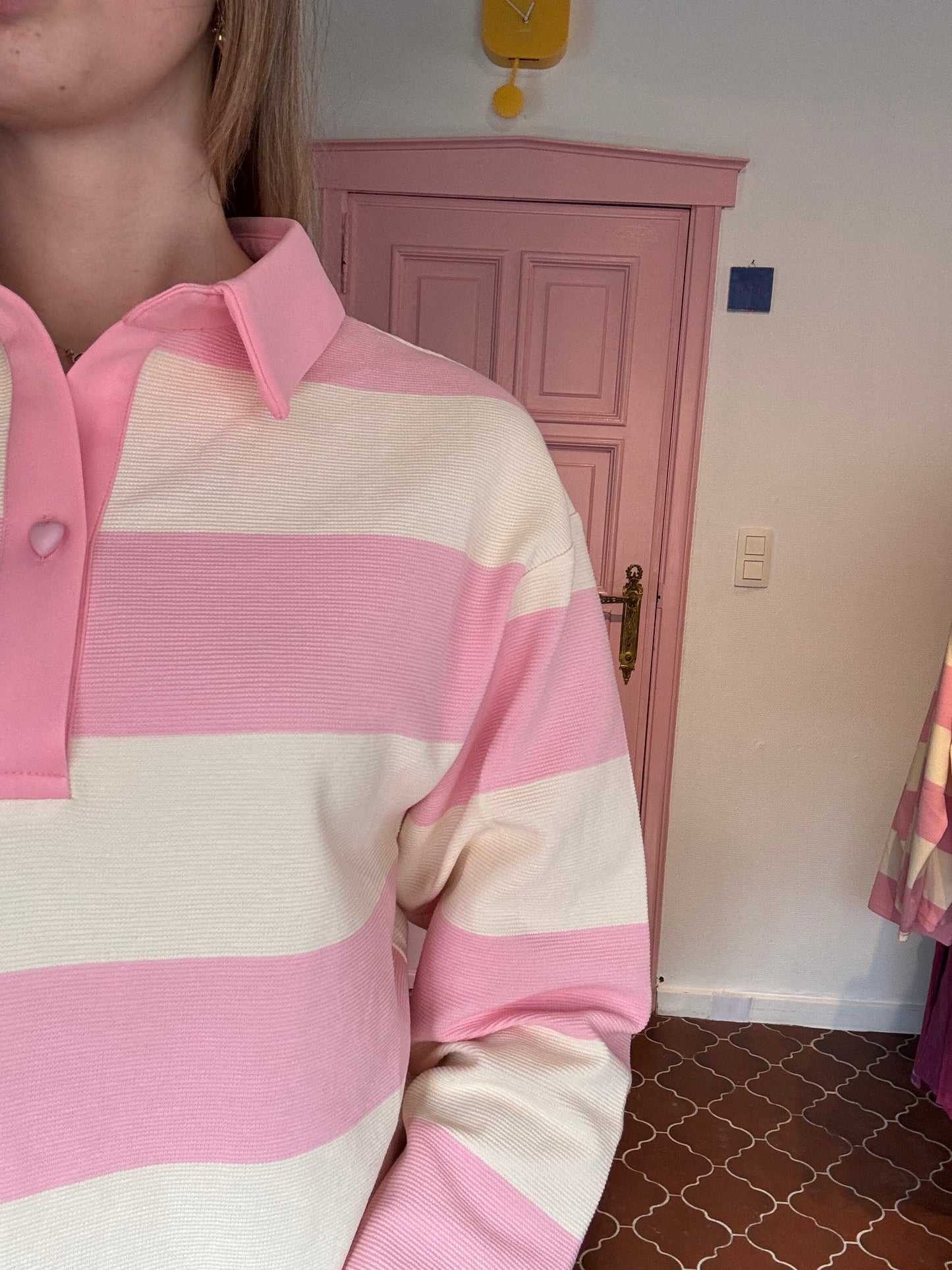 Fluresk roze-wit gestreepte longsleeve