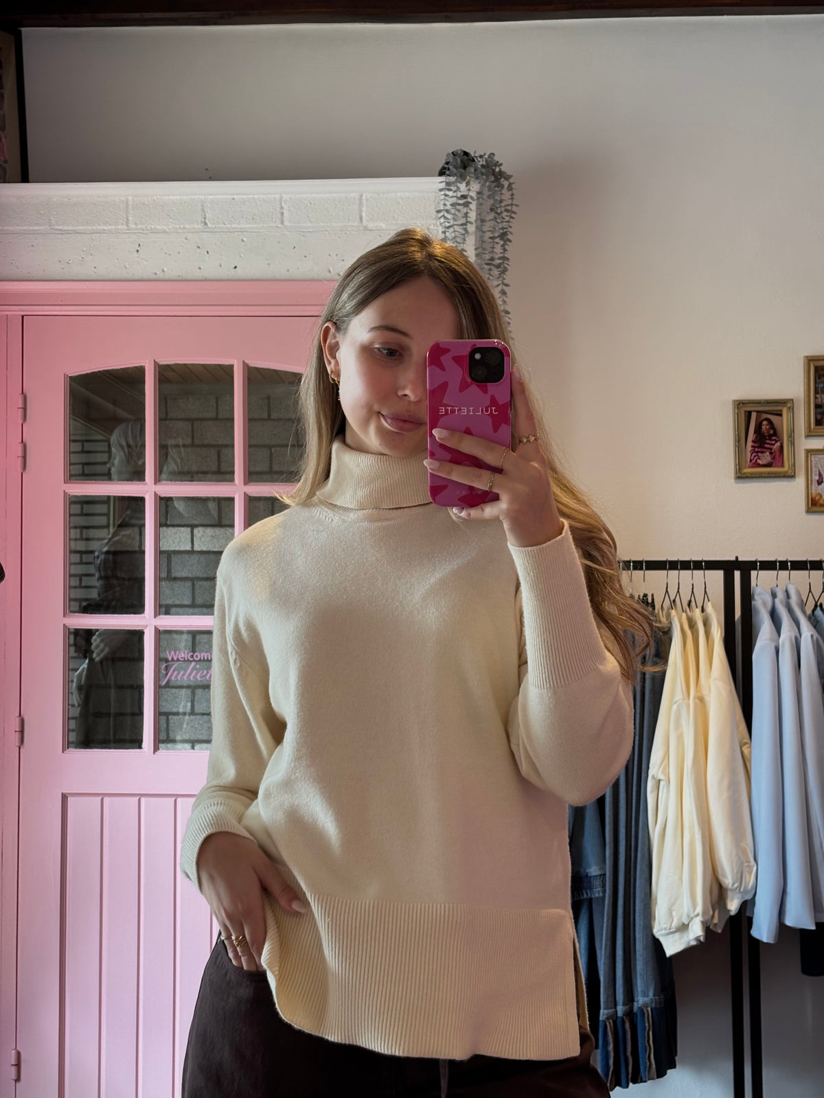 PULZ Jeans - Soft Turtleneck Top Cream