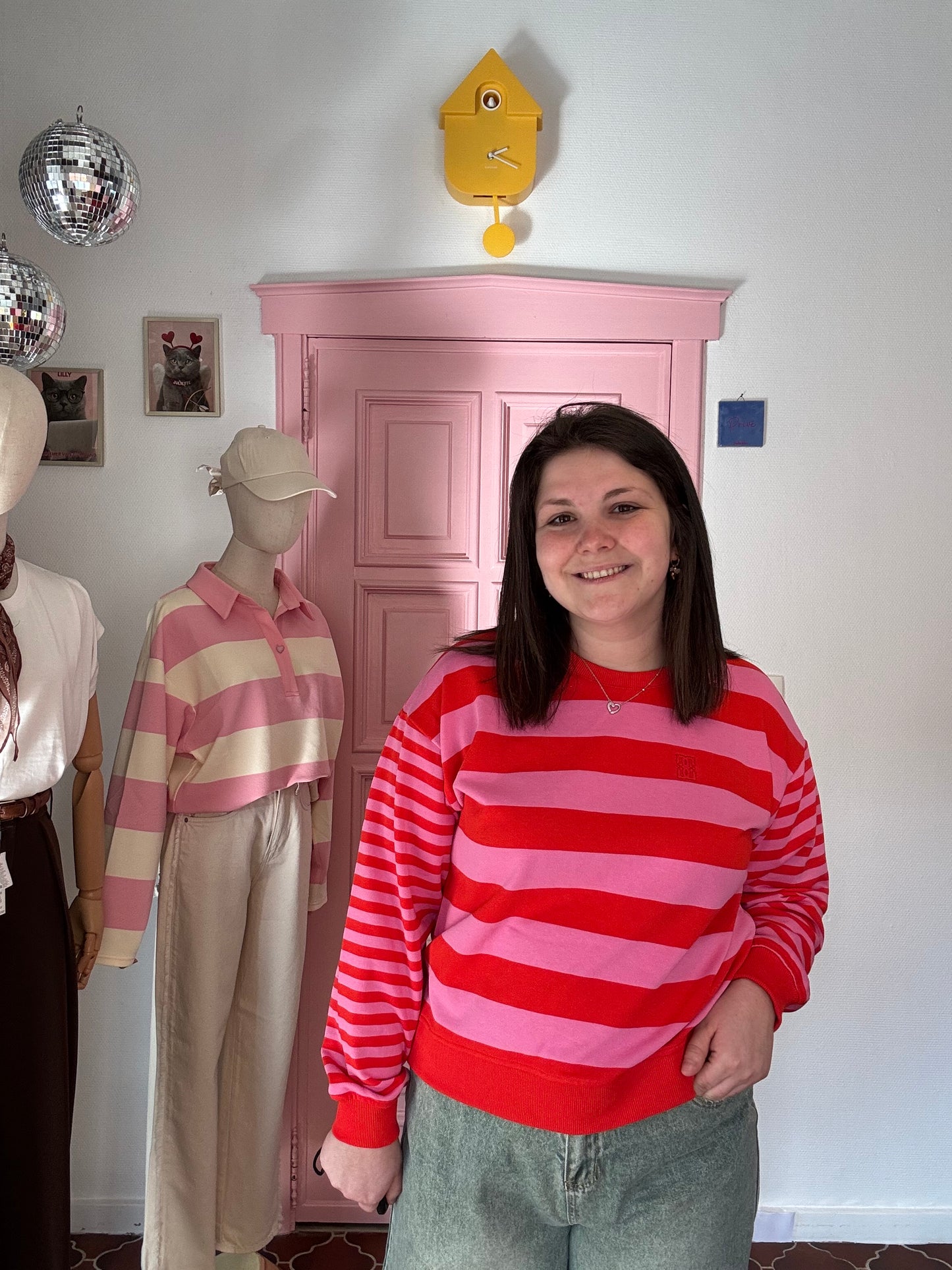 ICHI - Gestreepte Trui Roze Rood