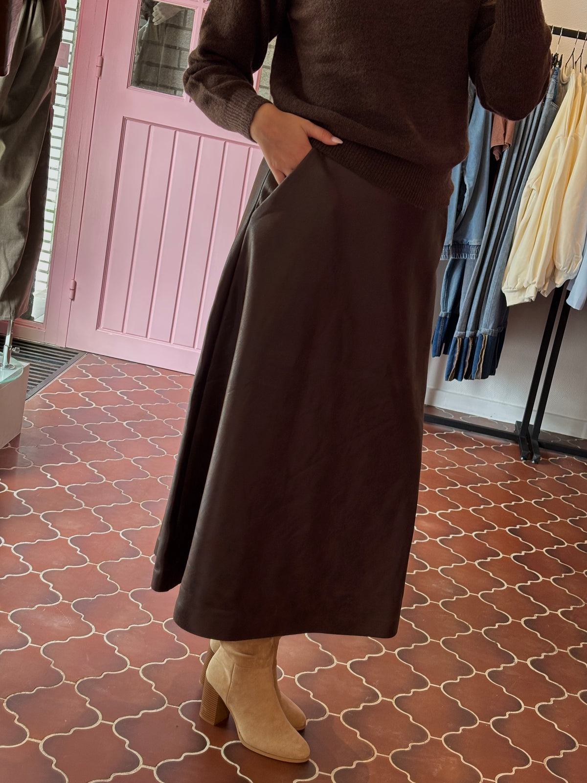 b.young - Bruine Rok in Leerlook