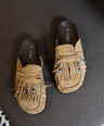Beige instap slippers met franjes