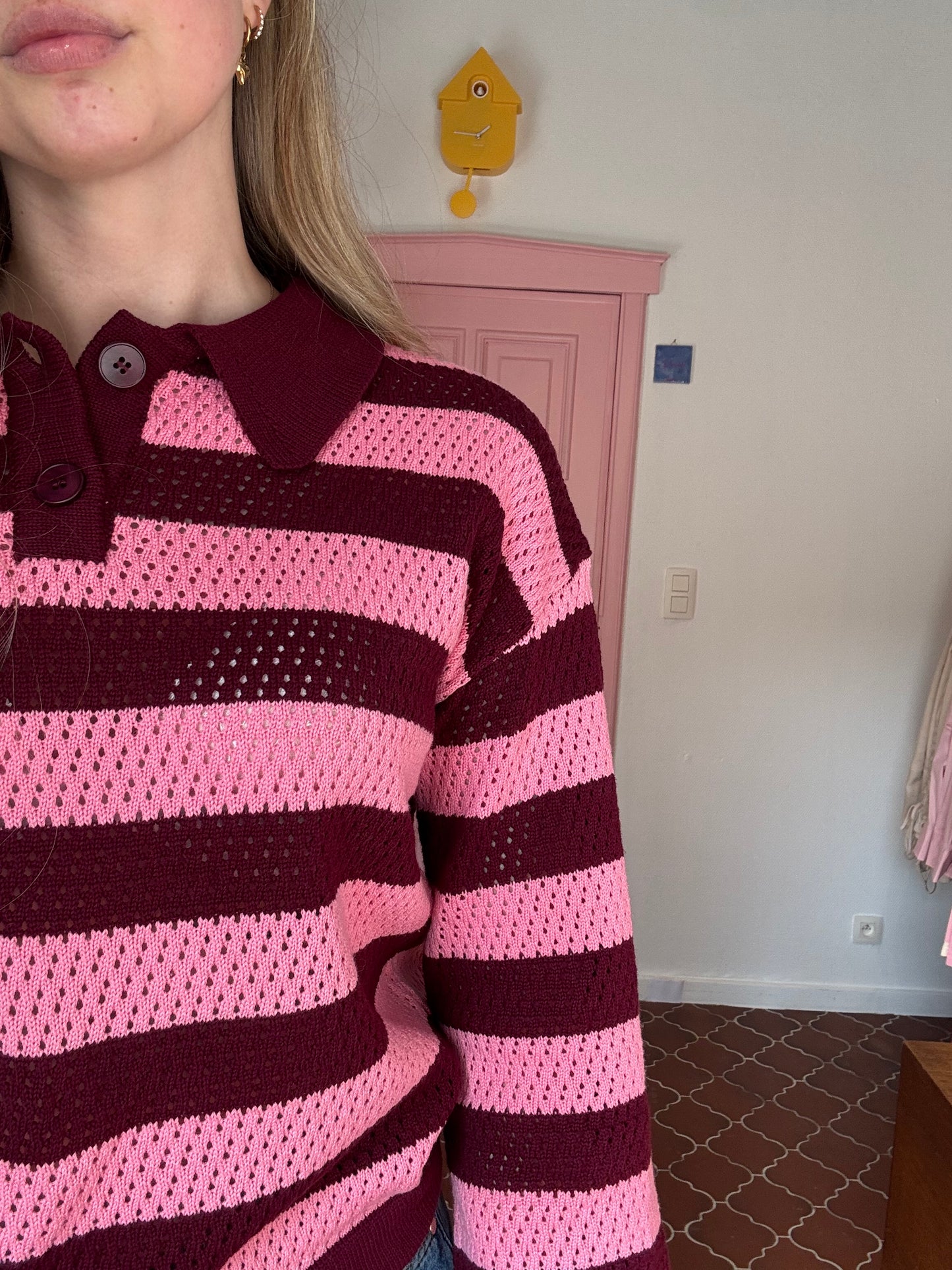 Ydence - Gestreepte Trui Roze Bordeaux