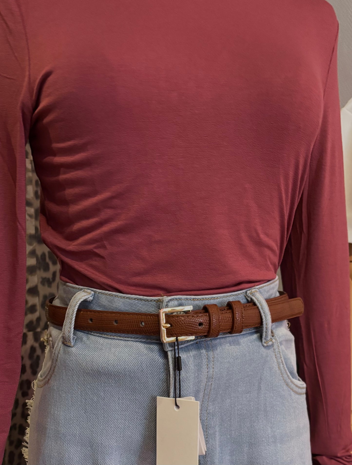 ICHI - bruine riem met gouden gesp