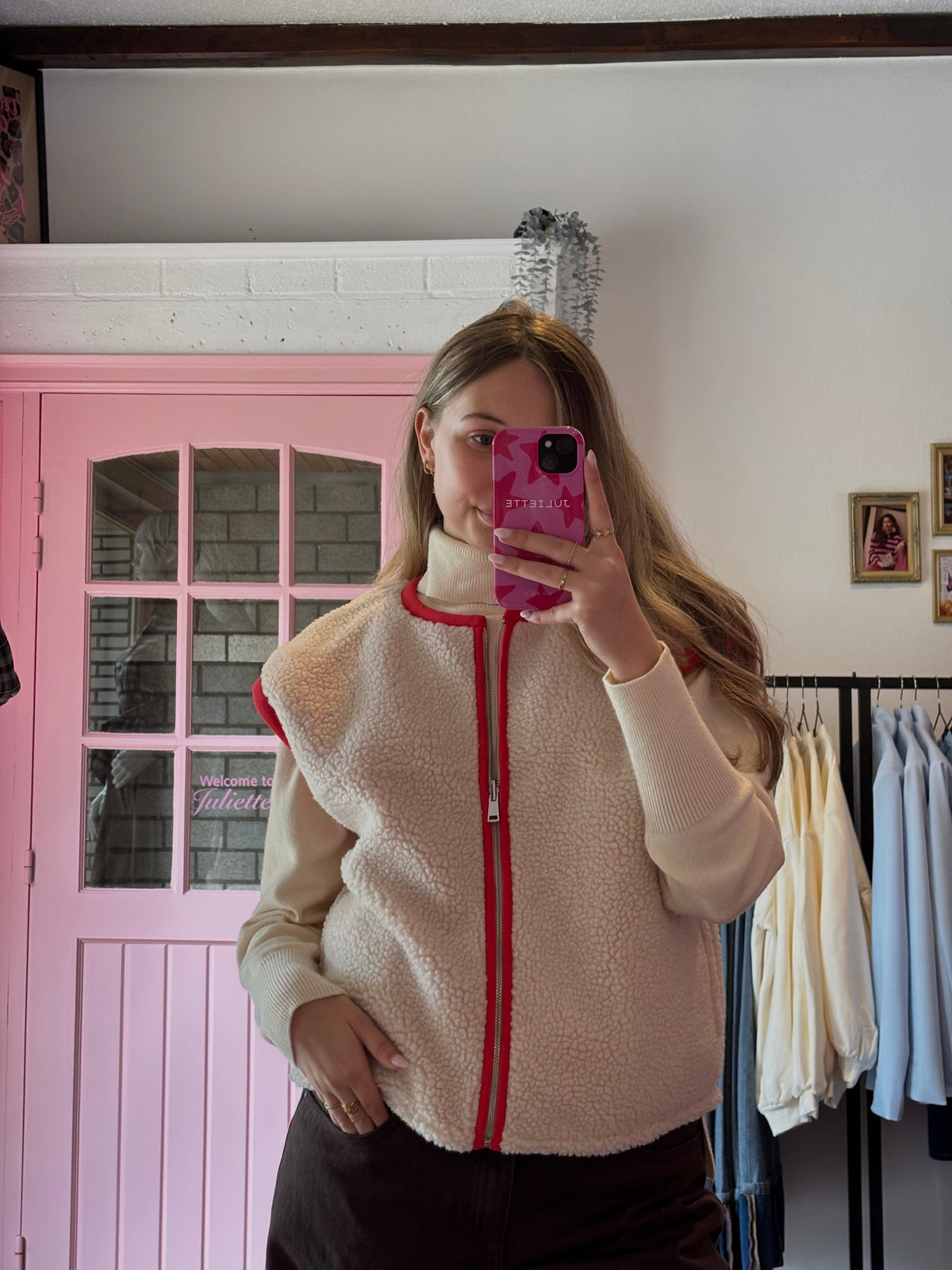 ICHI - Reversible Teddy Gilet Pink