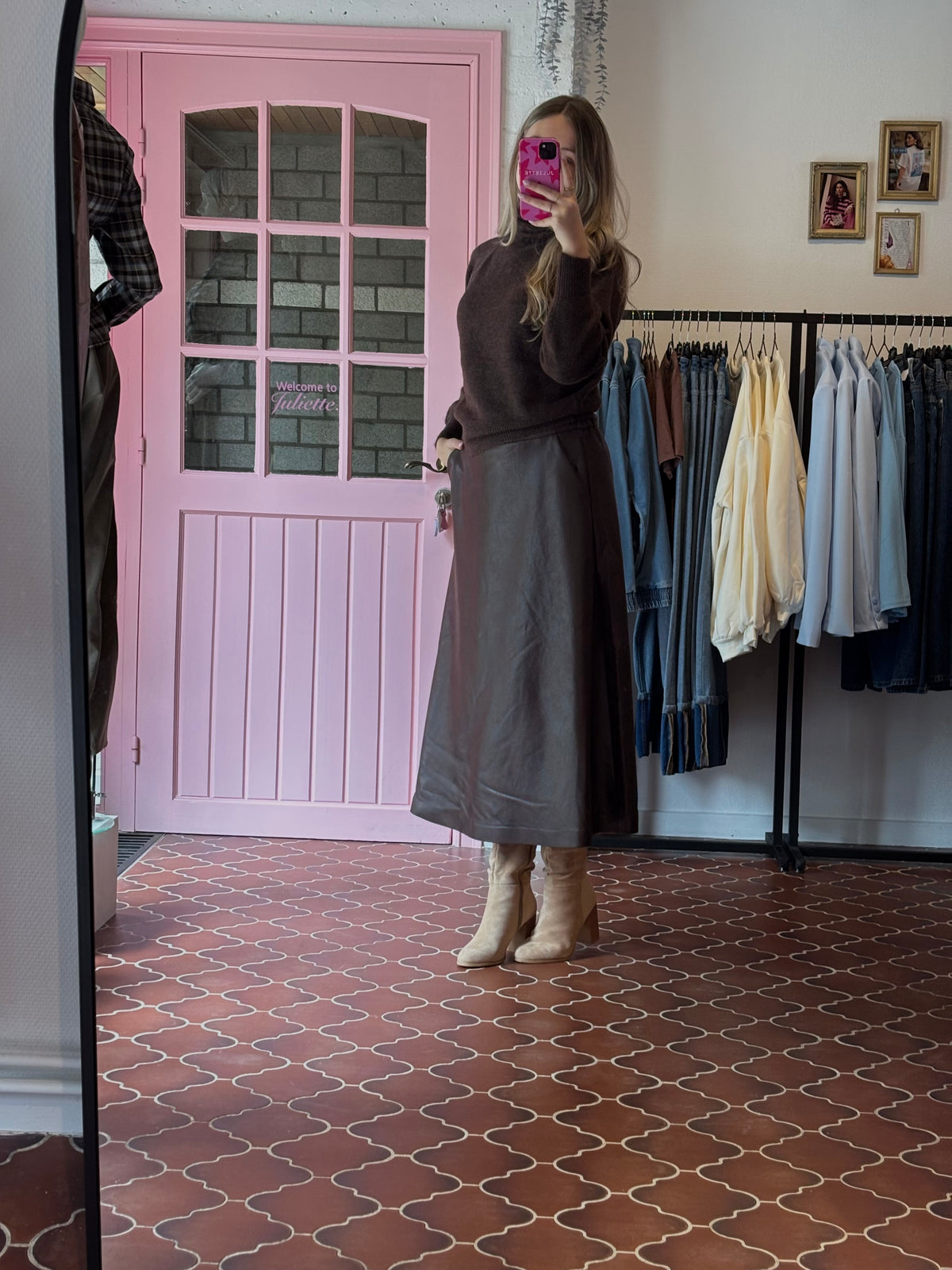 b.young - Bruine Rok in Leerlook