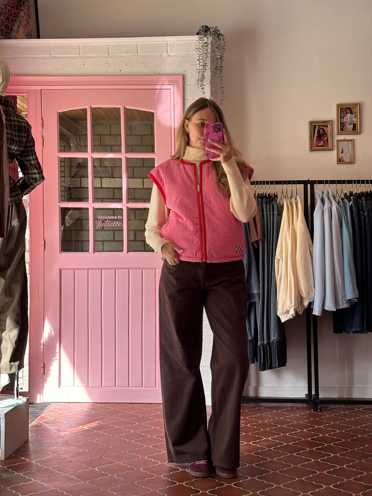 ICHI - Reversible Teddy Gilet Pink