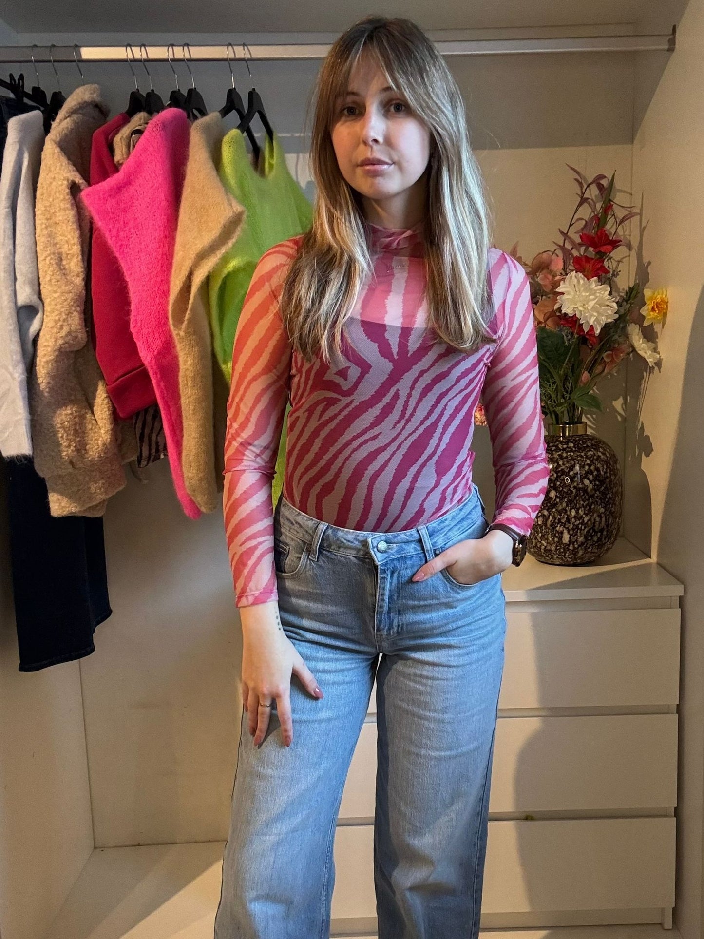 Juliette's zebra top fuchsia