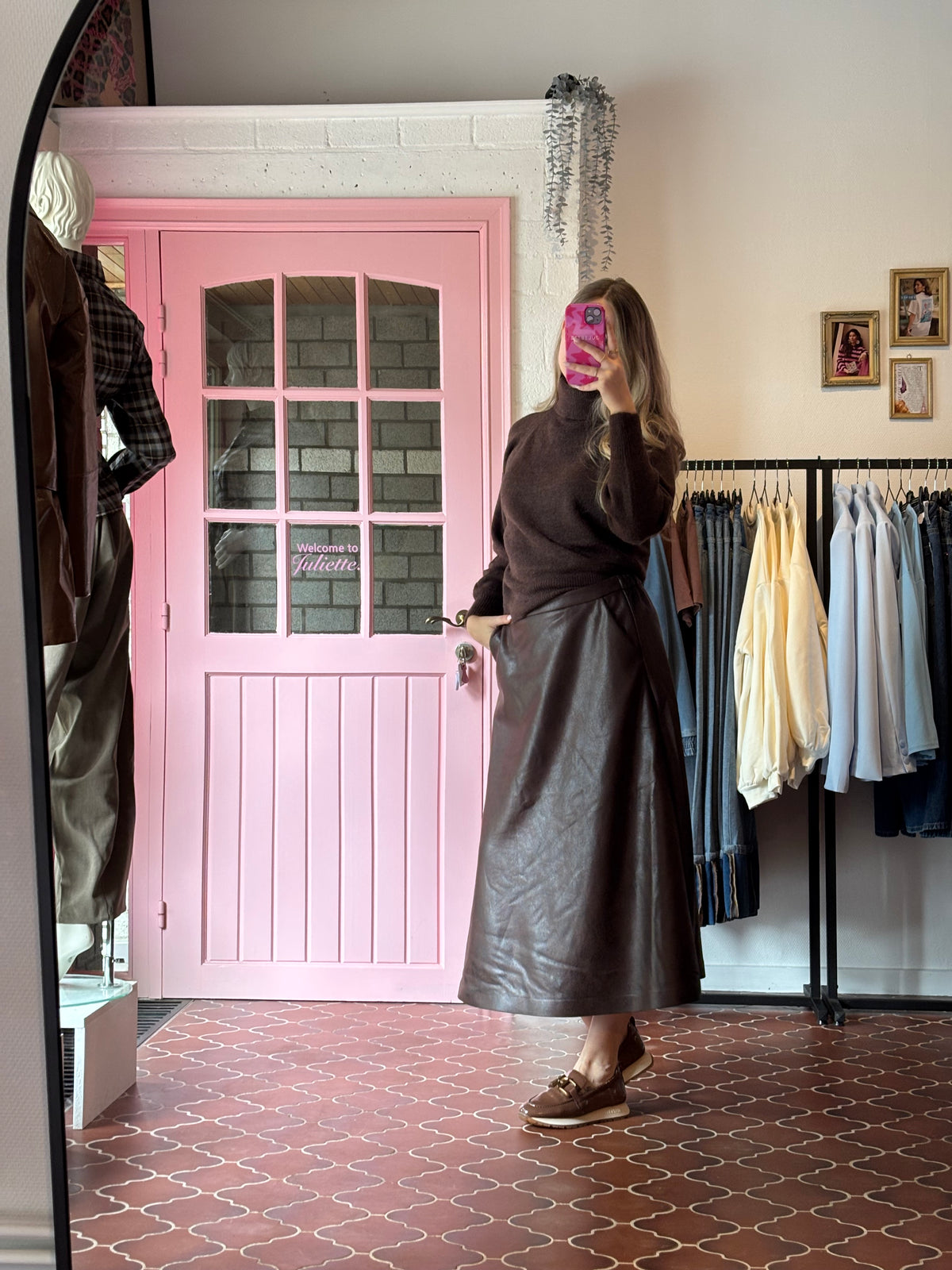 b.young - Bruine Rok in Leerlook