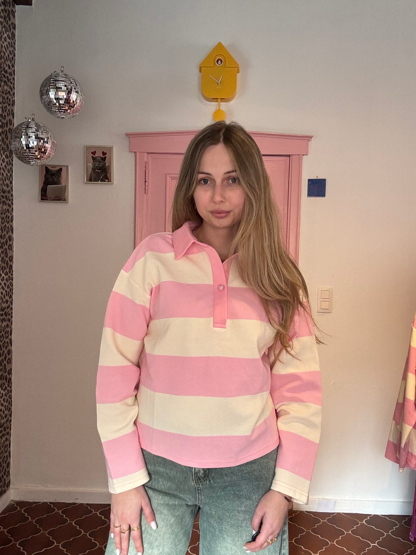 Fluresk roze-wit gestreepte longsleeve