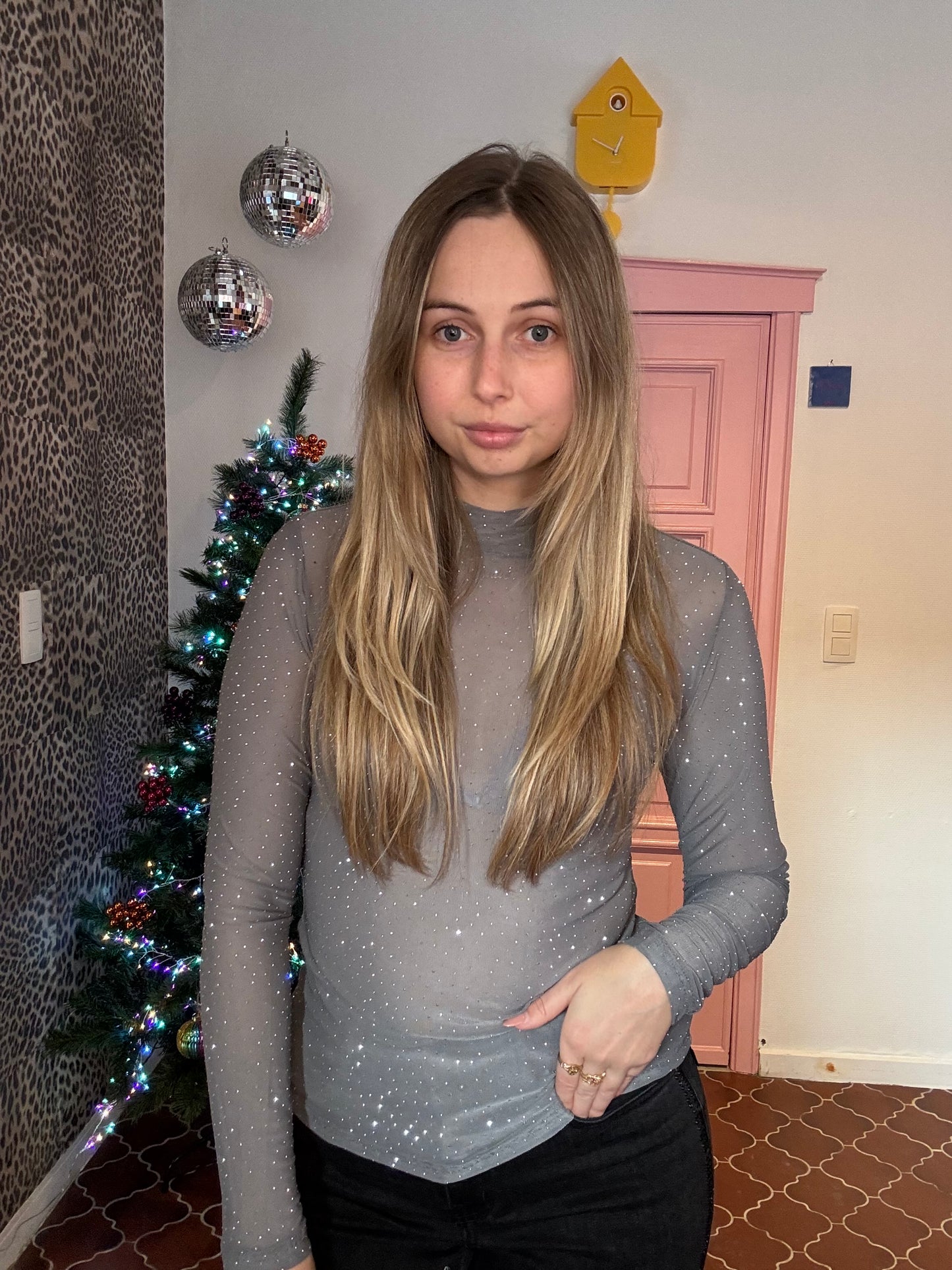 PULZ - doorschijnende glittertop