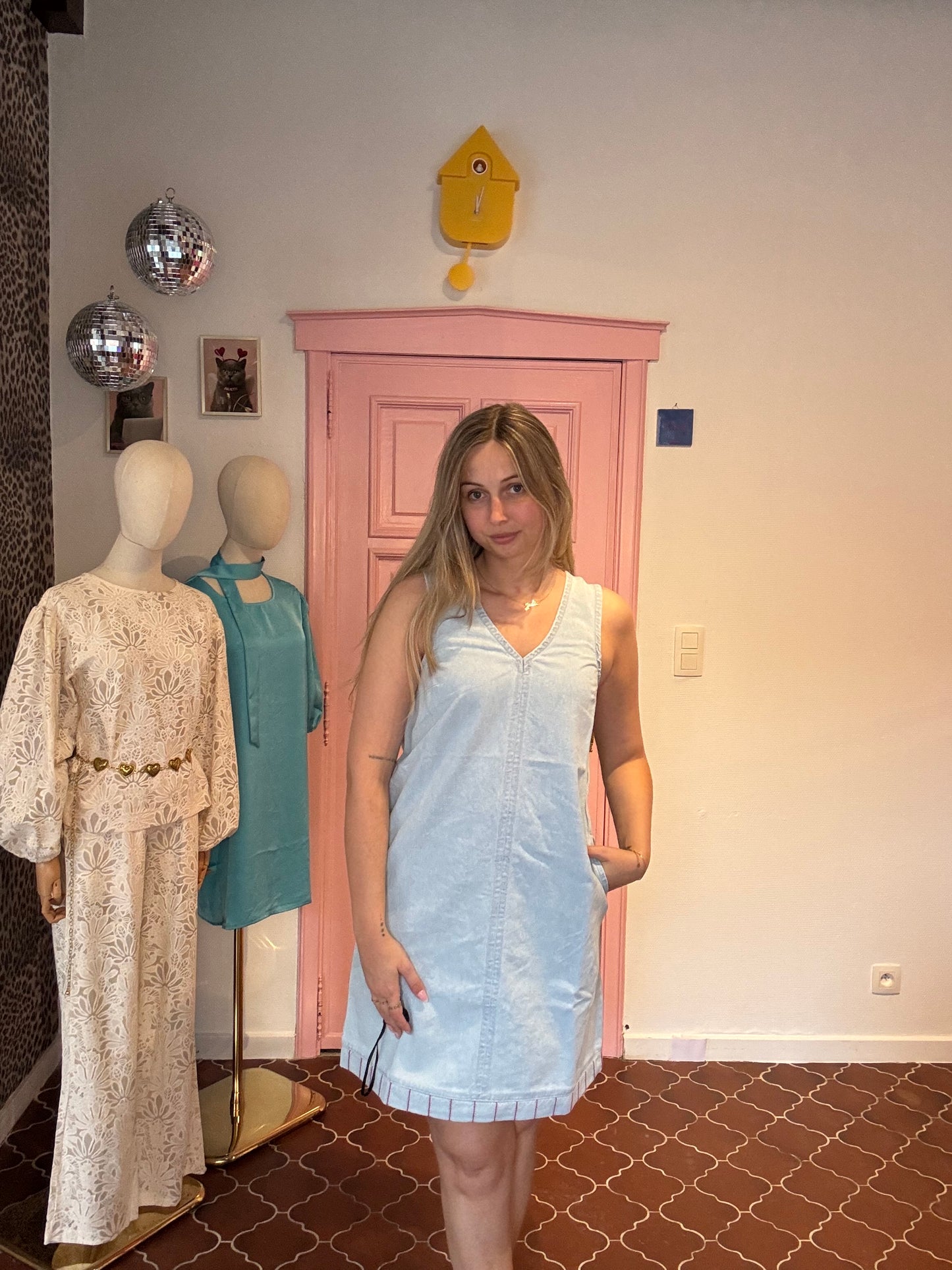 ICHI - Lichtblauw Denim Kleed