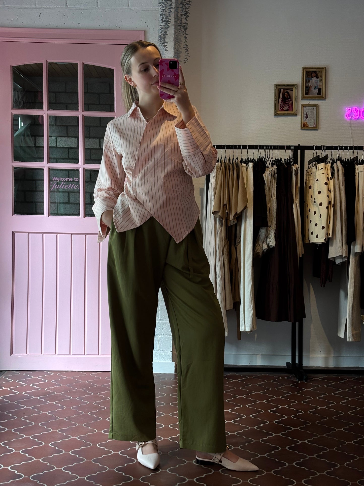 ICHI - olijfgroene broek