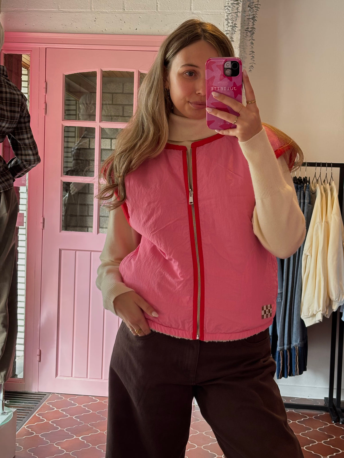 ICHI - Reversible Teddy Gilet Pink