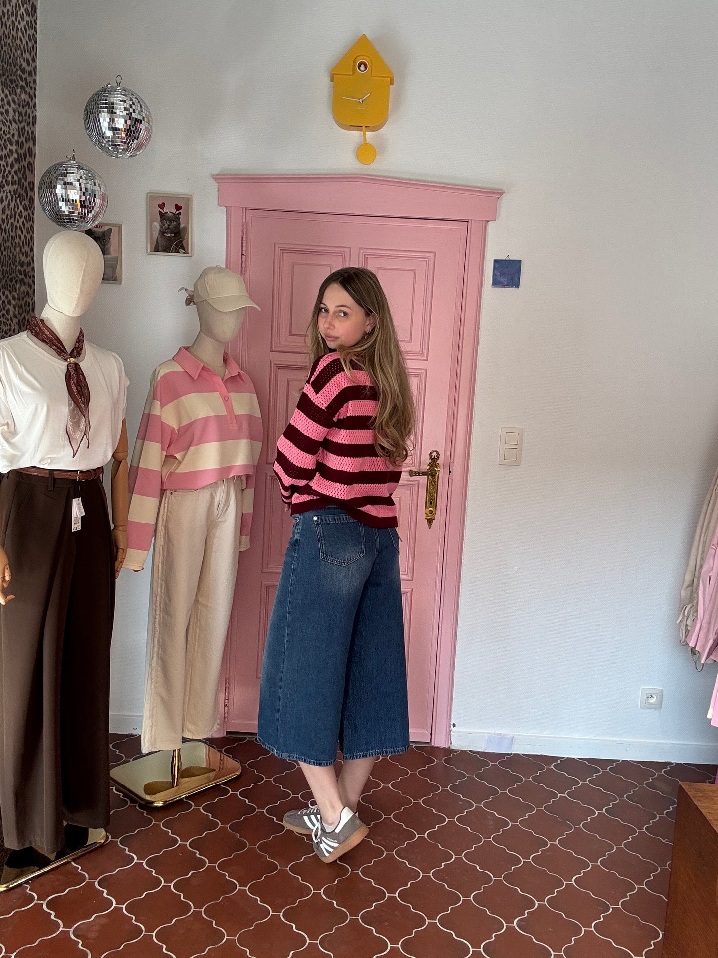 Ydence - Gestreepte Trui Roze Bordeaux