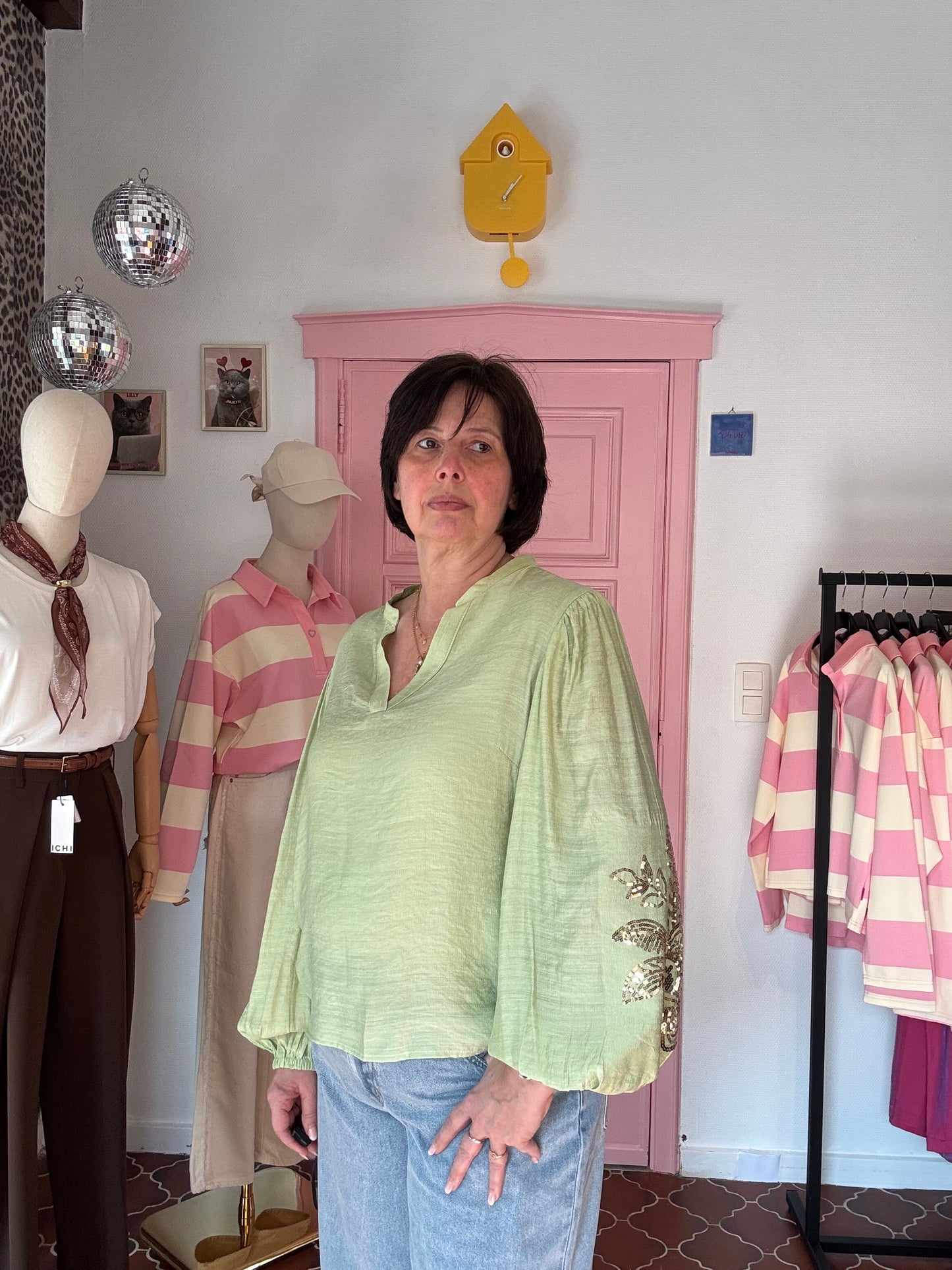 Ydence - Groene Blouse met Pailletten