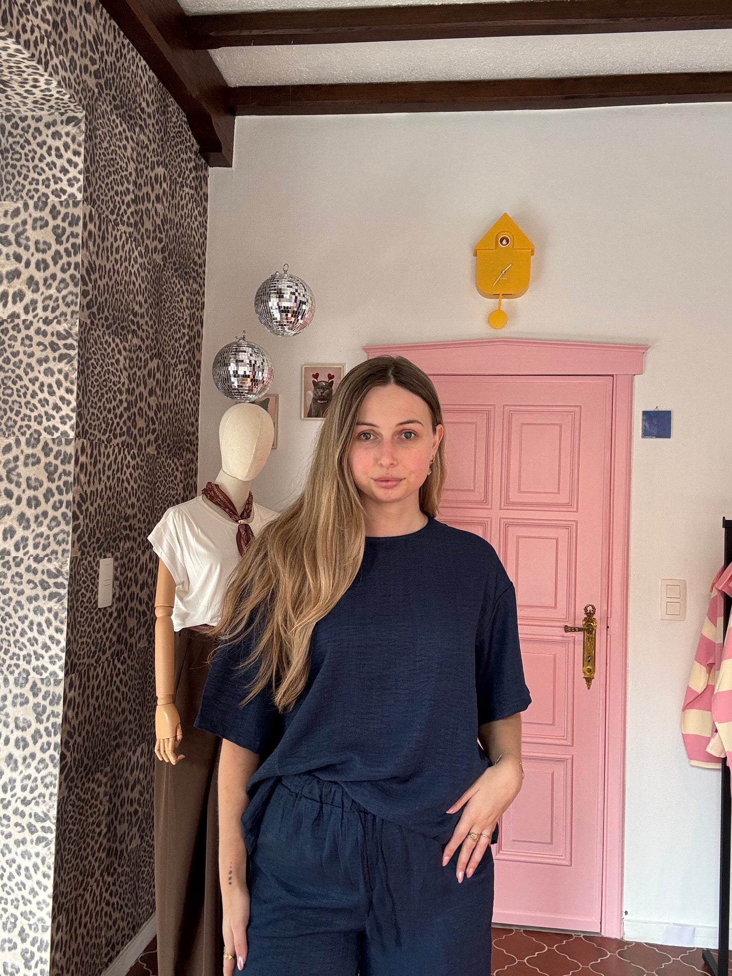 ICHI - Donkerblauwe Wijde Broek