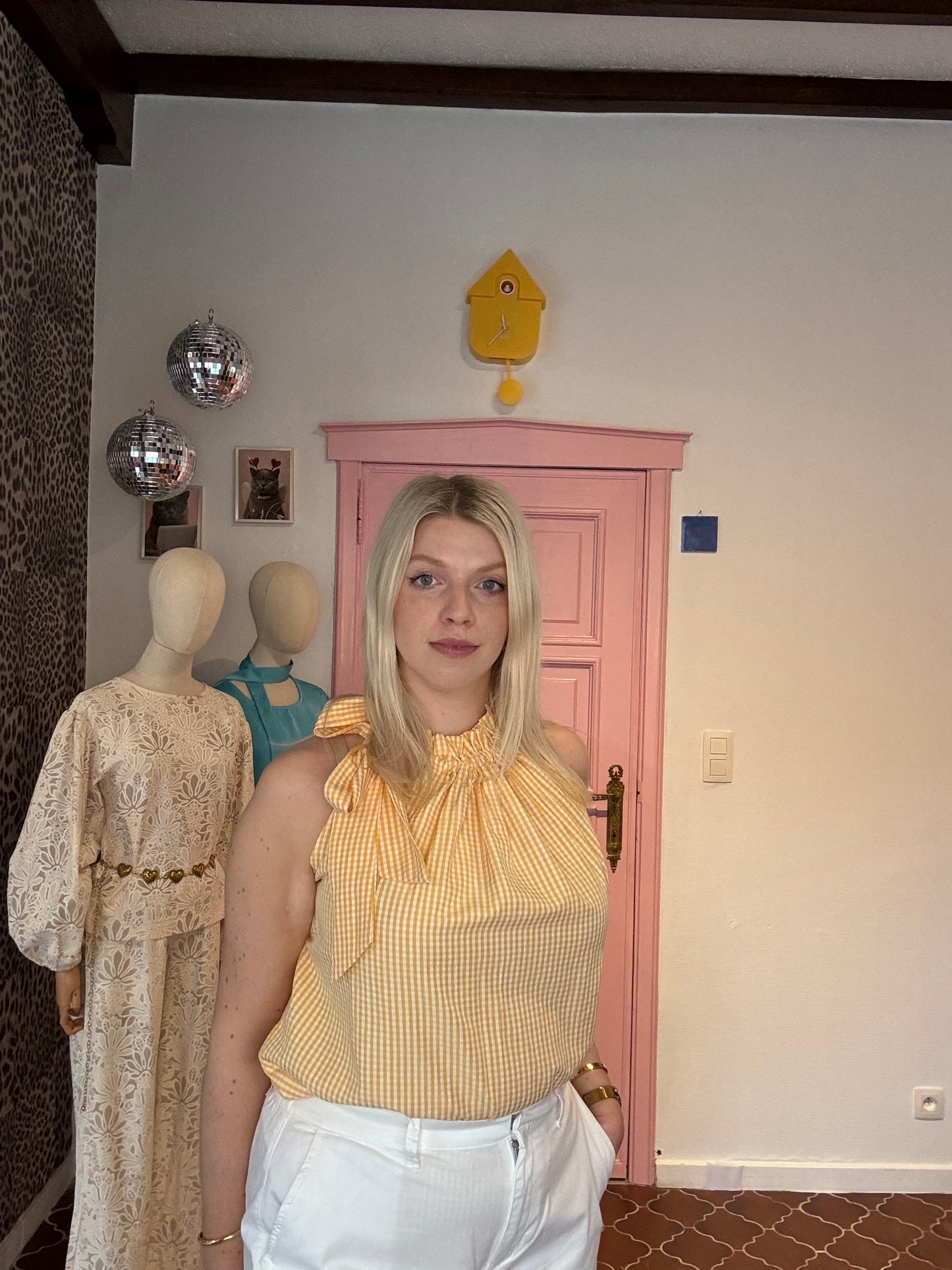 Ydence - Gele Geruite Top