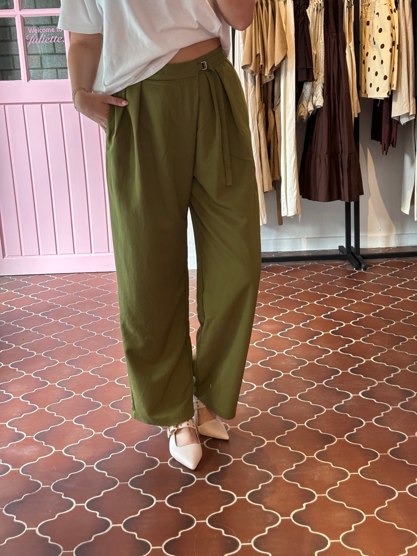 ICHI - olijfgroene broek