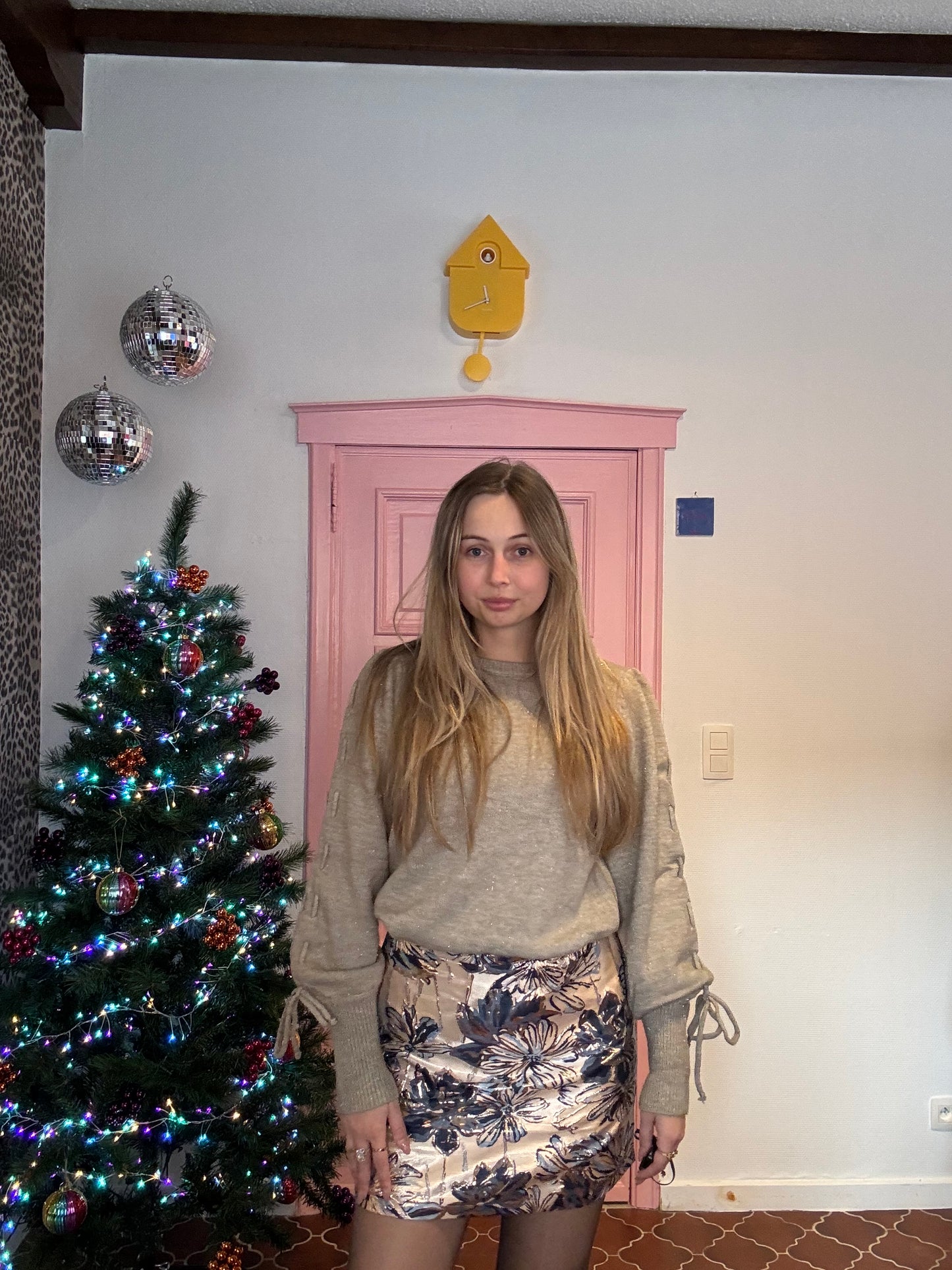 Fluresk - Goudblauwe jacquard rok met bloemenmotief