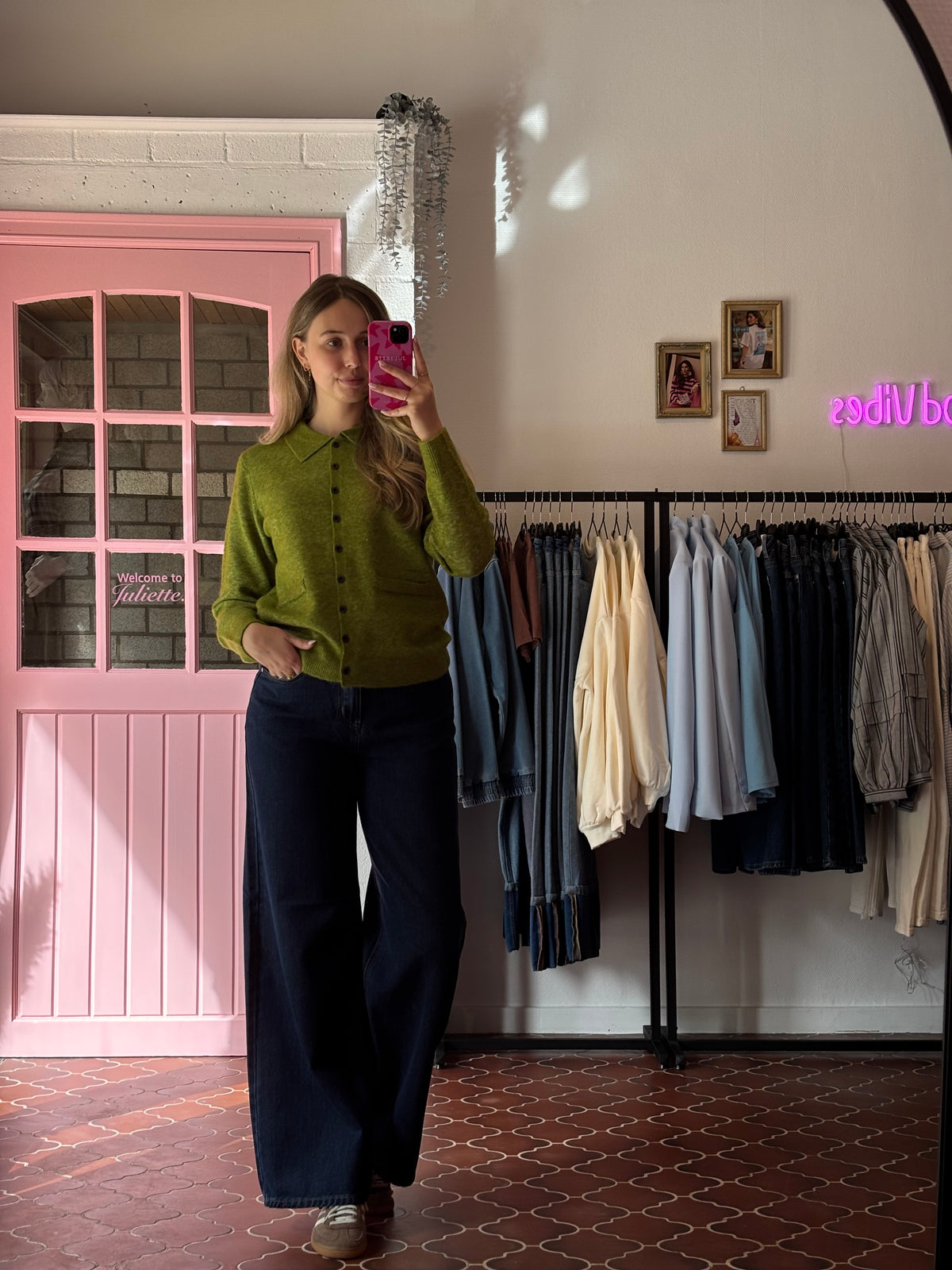 ICHI - Groene Cardigan met Kraag