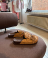 Beige instap slippers met franjes