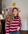 Ydence - Gestreepte Trui Roze Bordeaux