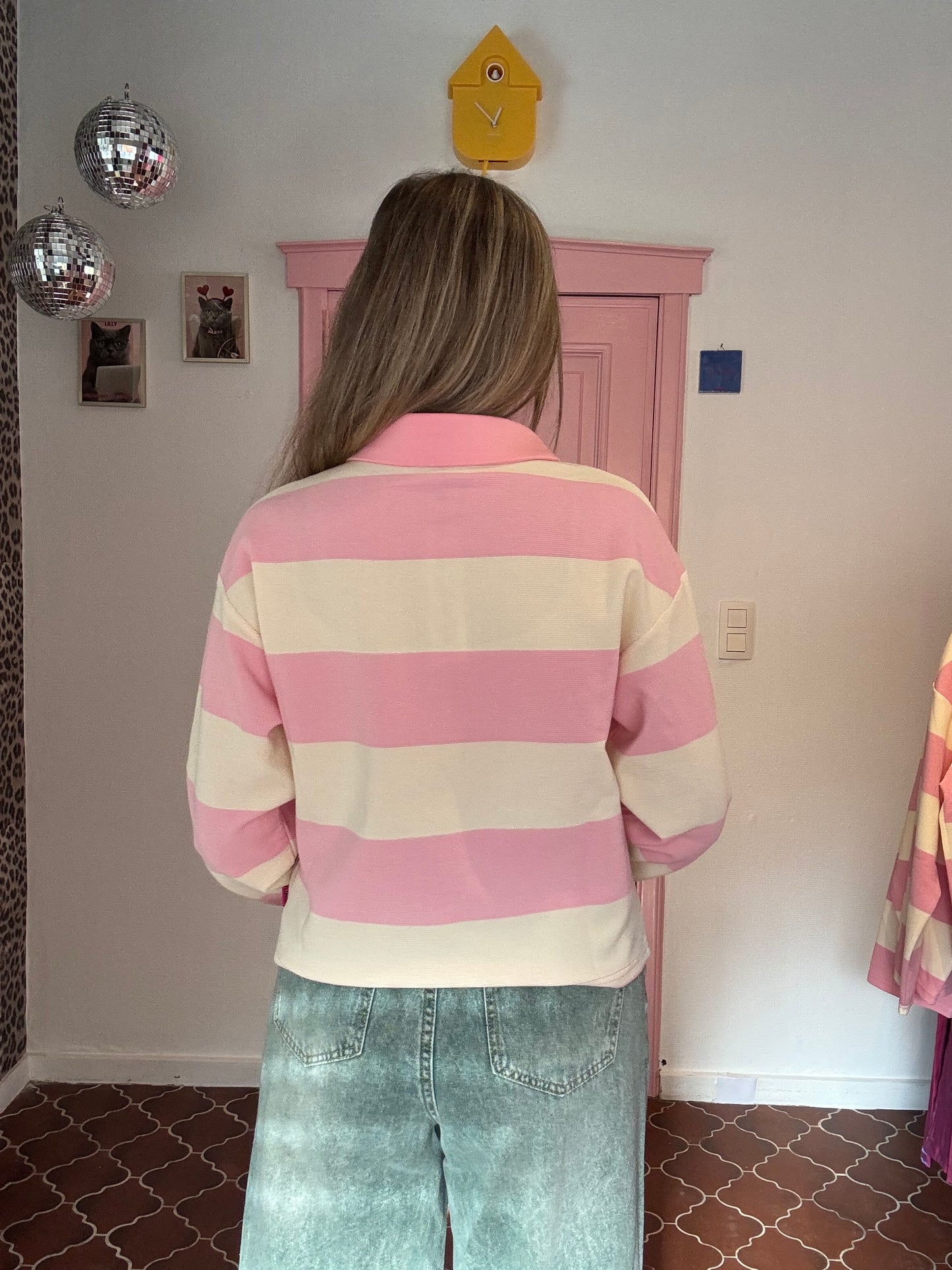 Fluresk roze-wit gestreepte longsleeve
