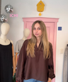 ICHI - blouse chocolade bruin