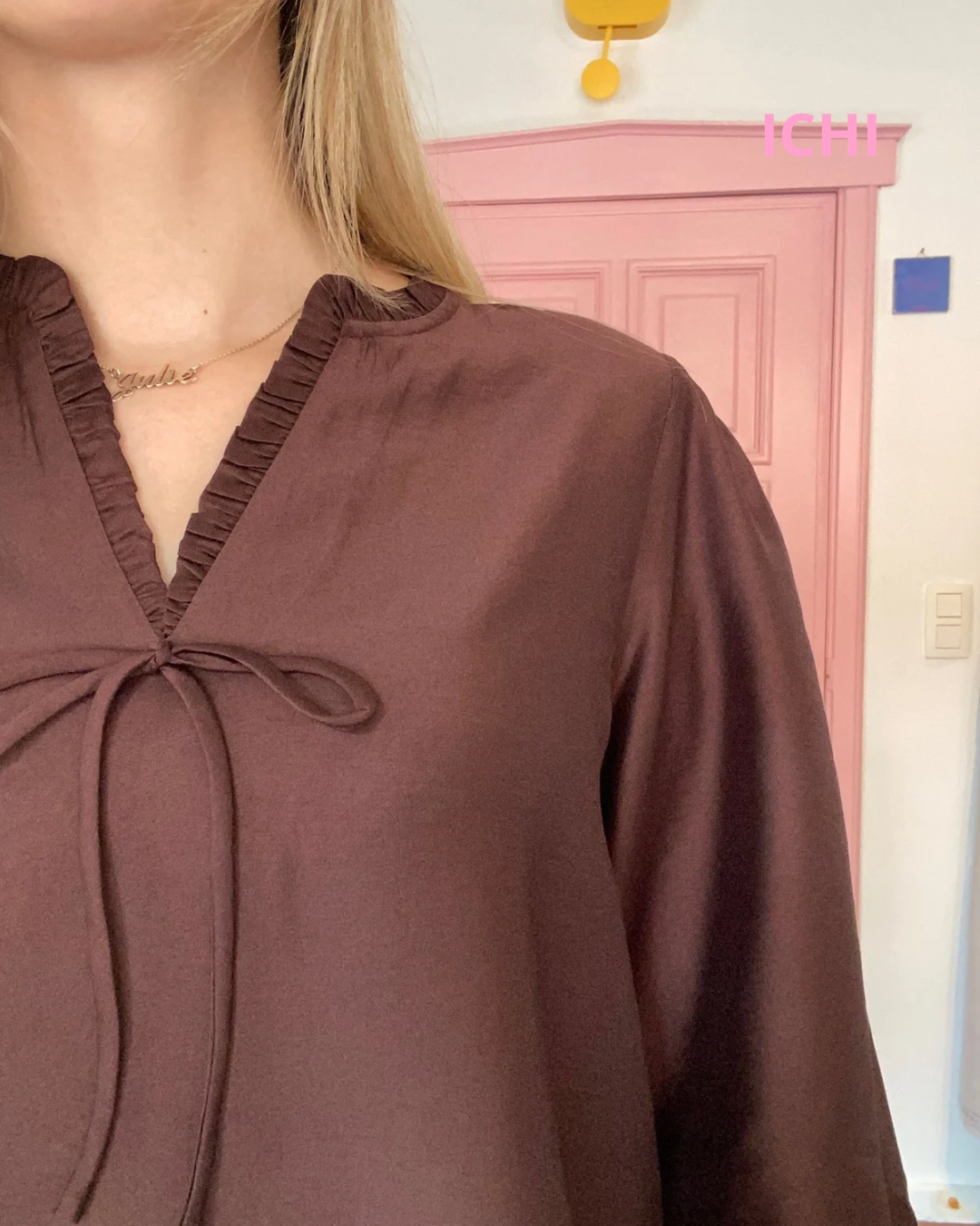 ICHI - blouse chocolade bruin